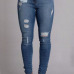  Trendy High Waist Broken Holes Deep Blue Denim Pants