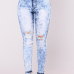  Trendy High Waist Broken Holes Light Blue Denim Pants