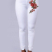  Trendy High Waist Embroidered Design White Denim Pants