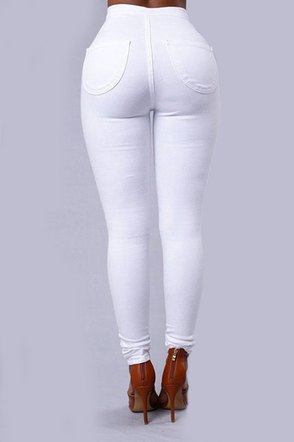  Trendy High Waist Embroidered Design White Denim Pants