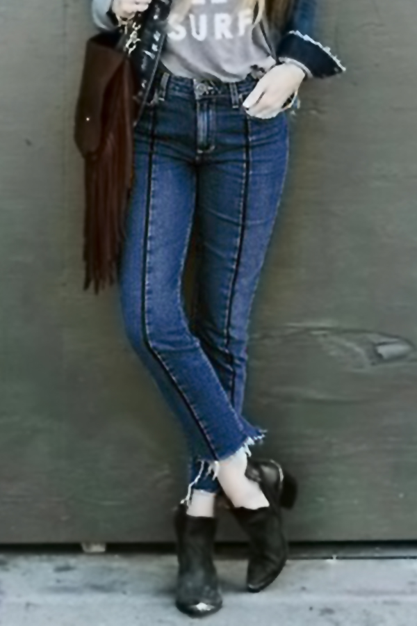  Trendy High Waist Zipper Design Blue Denim Jeans