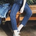  Trendy High Waist Zipper Design Blue Denim Jeans