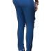  Trendy Mid Waist Broken Holes Deep Blue Denim Pants