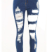  Trendy Mid Waist Broken Holes Deep Blue Denim Pants