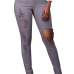  Trendy Mid Waist Broken Holes Grey Denim Pants