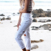  Trendy Mid Waist Broken Holes White Denim Jeans