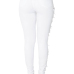  Trendy Mid Waist Broken Holes White Denim Zipped Jeans