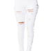  Trendy Mid Waist Broken Holes White Denim Zipped Jeans