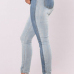  Trendy Mid Waist Patchwork Light Blue Denim Pants