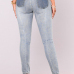  Trendy Mid Waist Patchwork Light Blue Denim Pants