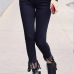  Trendy Mid Waist Torn Edges Black Denim Pants