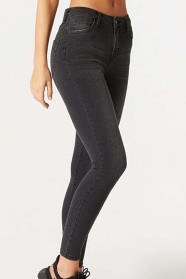  Trendy Mid Waist Zipper Fly Dark Grey Denim Pants