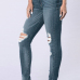  Trendy Mid Wasit Broken Holes Dark Blue Denim Pants 