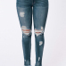  Trendy Mid Wasit Broken Holes Dark Blue Denim Pants 