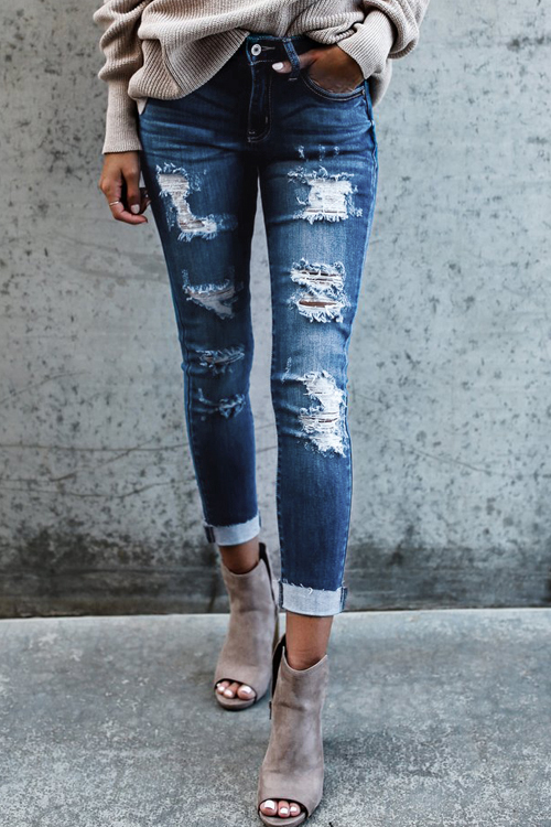  denim Solid Zipper Fly Mid Skinny Pants Jeans