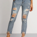  denim Solid Zipper Fly Mid Straight Pants Jeans