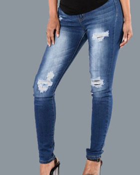 Euramerican High Waist Broken Holes Cotton Jeans