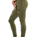 Euramerican High Waist Holes Design Green Cotton Jeans