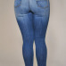 Fashion Mid Waist Broken Holes Blue Polyester Skinny Pants