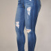 Fashion Mid Waist Broken Holes Blue Polyester Skinny Pants