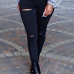 Fashionable High Waist Broken Holes Black Denim Pants