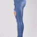 Stylish High Waist Broken Holes Blue Cotton Skinny Pants