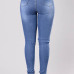 Stylish High Waist Broken Holes Blue Cotton Skinny Pants