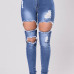 Stylish High Waist Broken Holes Blue Cotton Skinny Pants