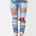 Stylish High Waist Broken Holes Blue Denim Jeans