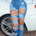 Stylish High Waist Broken Holes Blue Denim Jeans