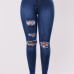 Stylish High Waist Broken Holes Dark Blue Cotton Jeans