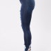 Stylish High Waist Broken Holes Dark Blue Denim Pants