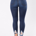 Stylish High Waist Broken Holes Dark Blue Denim Pants