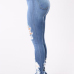 Stylish High Waist Broken Holes Light Blue Cotton Jeans