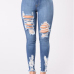 Stylish High Waist Broken Holes Light Blue Cotton Jeans