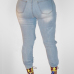 Stylish High Waist Broken Holes Light Blue Denim Pants