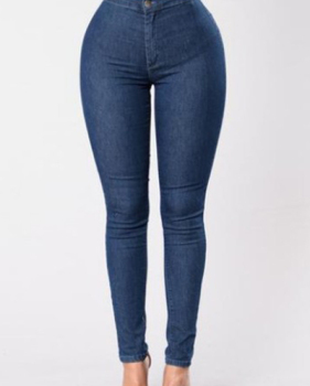 Stylish High Waist Dark Blue Denim Skinny Pants