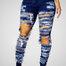 Stylish High-Waisted Hollow-out Design Blue Denim Jeans