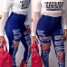 Stylish High-Waisted Hollow-out Design Blue Denim Jeans