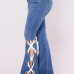 Stylish Mid Waist Broken Holes Blue Cotton Pants