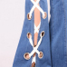 Stylish Mid Waist Broken Holes Blue Cotton Pants