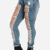 Stylish Mid Waist Broken Holes Blue Denim Skinny Jeans