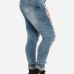 Stylish Mid Waist Broken Holes Blue Denim Skinny Jeans