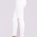 Stylish Mid Waist Broken Holes White Denim Pants