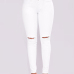 Stylish Mid Waist Broken Holes White Denim Pants