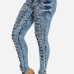 Stylish Mid Waist Hollow-out Design Blue Denim Skinny Jeans