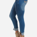 Stylish Mid Waist Zipper Design Blue Denim Skinny Jeans