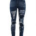 Trendy High Waist Broken Holes Blue Cotton Pants