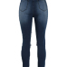 Trendy High Waist Broken Holes Blue Cotton Pants