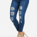 Trendy High Waist Broken Holes Blue Denim Skinny Jeans (Without Belt)